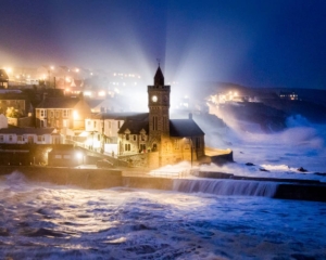 Porthleven storm at night
