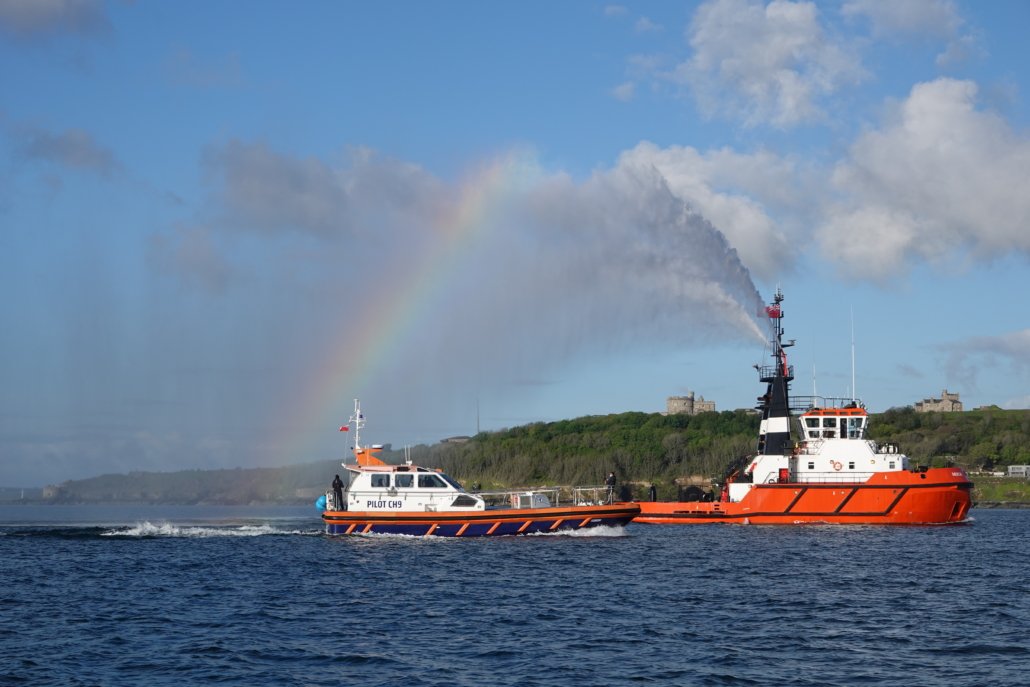 Water cannon rainbow off Pendennis