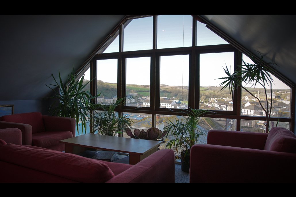 Meetings area with a view back over harbour and village