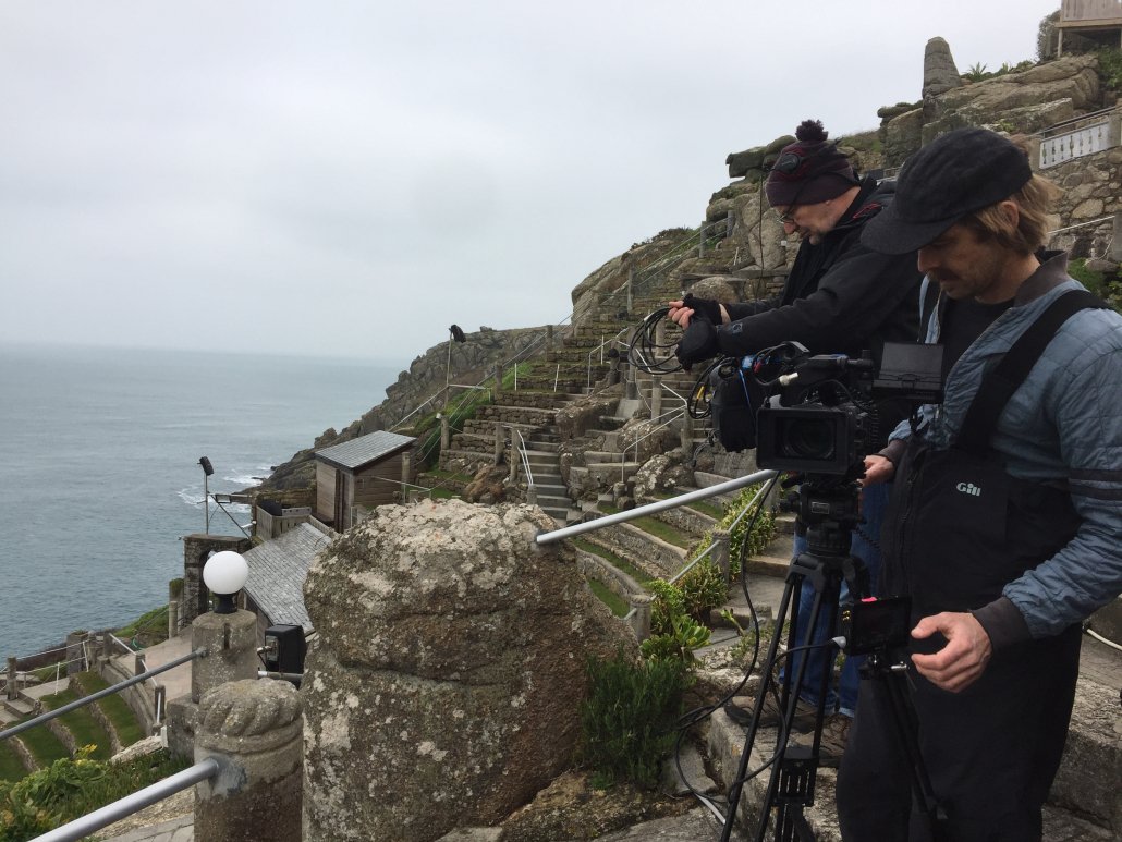 Fionn on location at Minack Theatre with Gary Goodhand